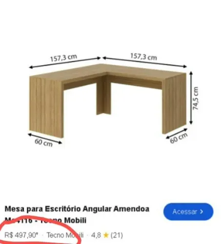 Mesa de Escritório em L (Canto) - Já Desmontada para Facilitar