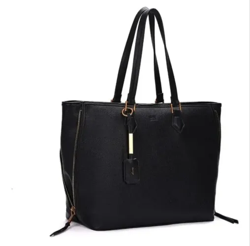 Bolsa Shopper Grande Floater Preta Zíper Santa Lolla Cor Preto Couro