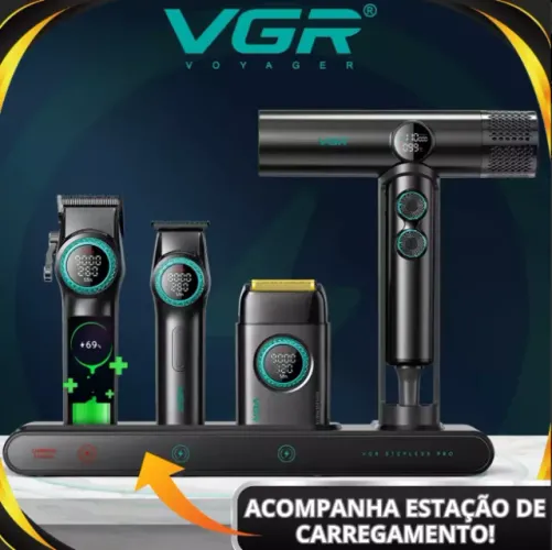 Combo VGR Super Power Stepless Pro 4 In 1 Secador 127V Preto + Maleta