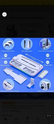 Base Resfriadora e Carregador Gllai para Controles de PS5 Com RGB e Cooler Branco