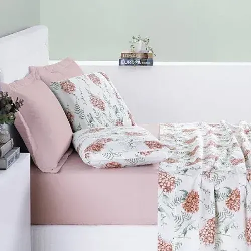 Jogo de Cama Hortência Rosa Queen 200 fios