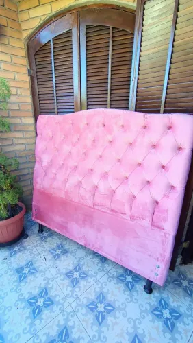 Cabeceira cama casal veludo rosê