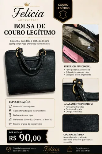 Bolsa Felicia de couro legítimo