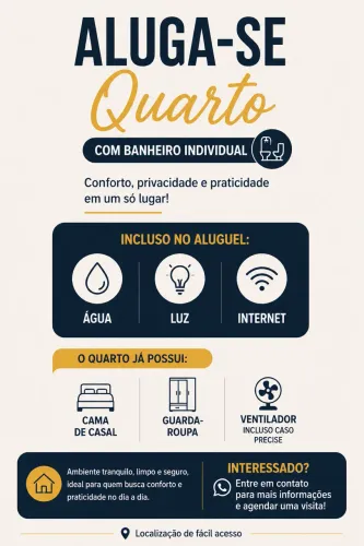 Alugo Quarto com banheiro privativo.  No Orlando atrás da igreja 