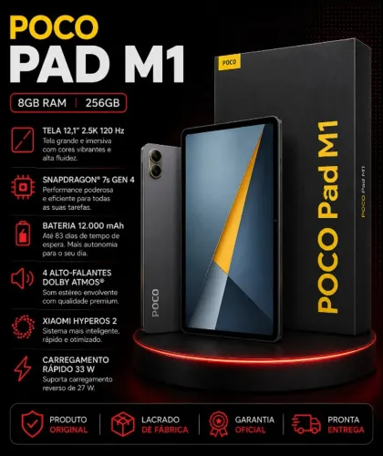 POCO Pad M1 8GB 256GB Com Tela 12.1" e Snapdragon 7s Gen 4
