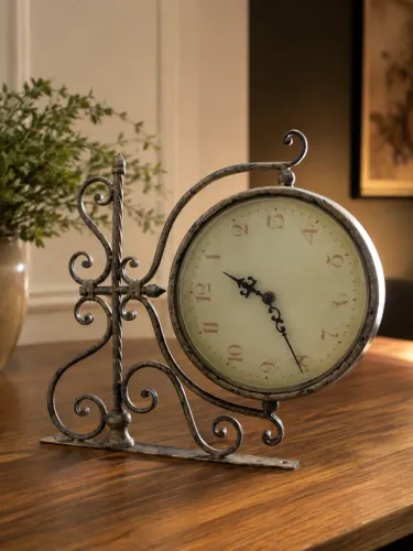 Relógio de Mesa Vintage com Suporte em Ferro Artesanal - Decoração Clássica