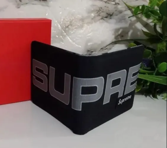 carteira supreme logo all over box sup preto black preta cinza nylon bolsa porta pochete