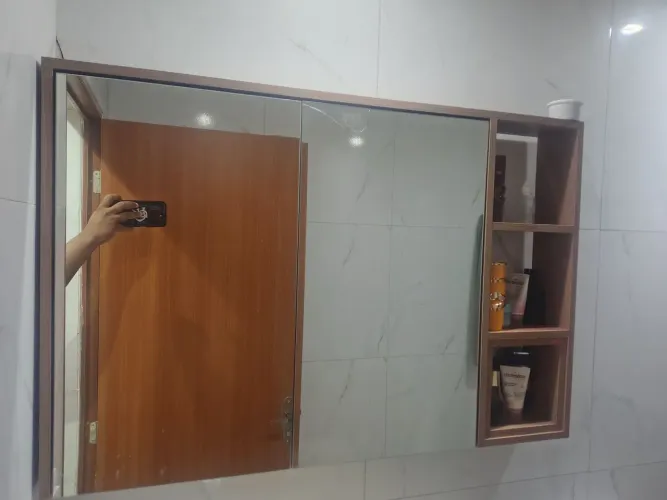 Espelheira para Banheiro 2 Portas com Nichos 100cm Multimóveis CR10180 Noce
