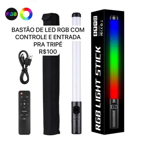 BASTÃO DE LED RGB COM CONTROLE E ENTRADA PRA TRIPÉ