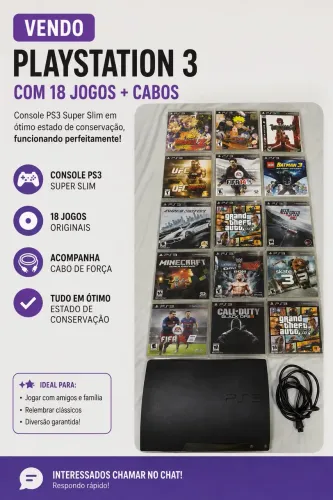 PS3 + 18 Jogos | Sem Controle | Funcionando Perfeitamente