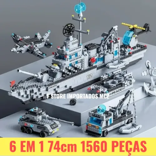 Navio de guerra 6 em 1 Blocos de montar Lego Compatível militar Naval exército 1560