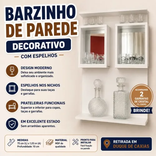 Adega Barzinho Decorativo de Parede com Espelho