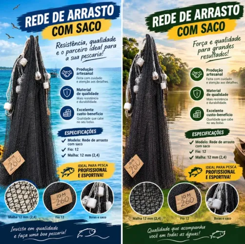 REDE DE ARRASTO COM SACO QUALIDADE E RESISTÊNCIA!