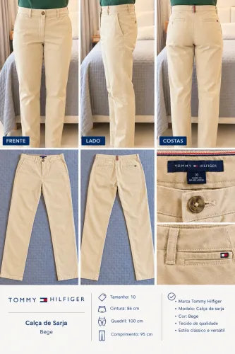 Calça de Sarja Tommy Hilfiger - Bege TAM 10 (44) peça original