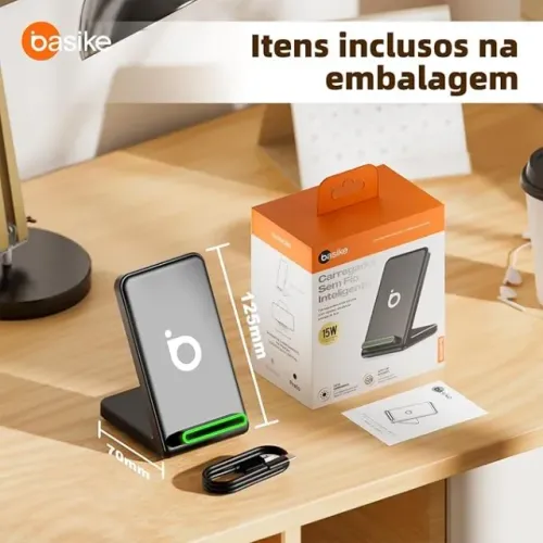 Basike Carregador Sem Fio, 15W Estação de Carregamento Rápido, Preto