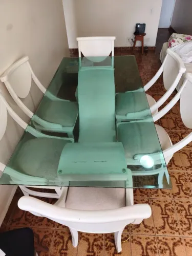 Mesa de Jantar de Vidro com 6 cadeiras 