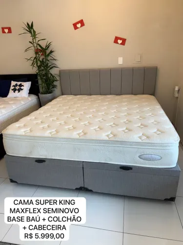 Cama KING MAXFLEX COM COLCHÃO BAÚ E CABECEIRA