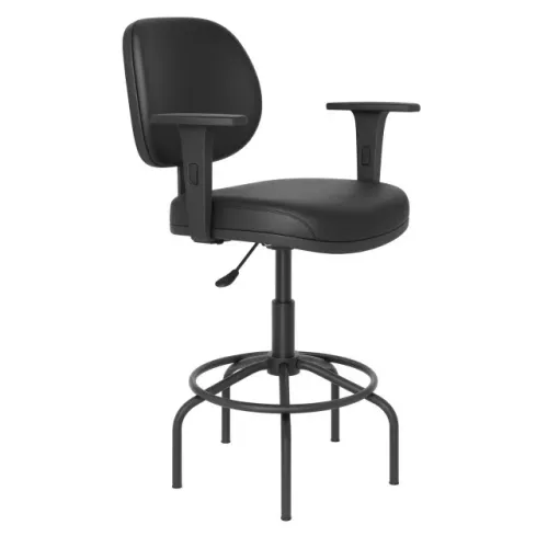 Cadeira Caixa Executiva Com Braços Reguláveis Lisa Preta Ergonômica Para Balcão 35003