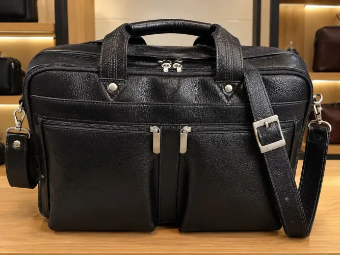 Bolsa Executiva Unissex em Couro Legítimo Preta 