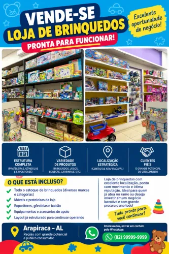 OPORTUNIDADE DE NEGÓCIO - LOJA DE BRINQUEDOS COMPLETA À VENDA!