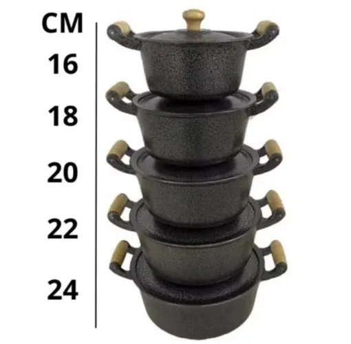 Jogo de panelas alumínio batido craqueado premium preto