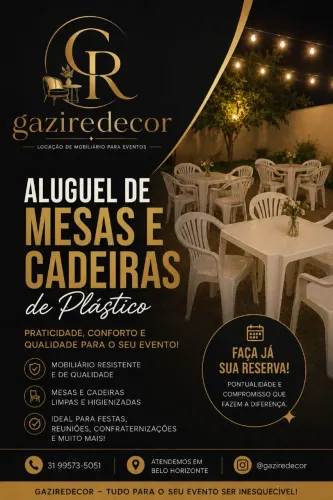 ALUGUEL DE MESAS E CADEIRAS DE PLÁSTICO 