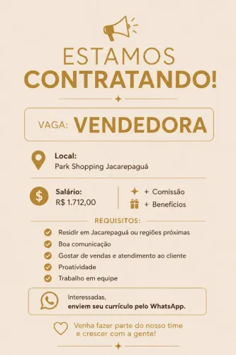 Vendedora - Park shopping Jacarepaguá