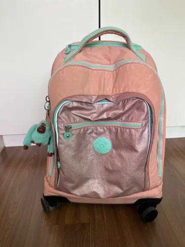 Mochila Kipling New Zea Rosa e Verde Água - Pouquíssimo Uso