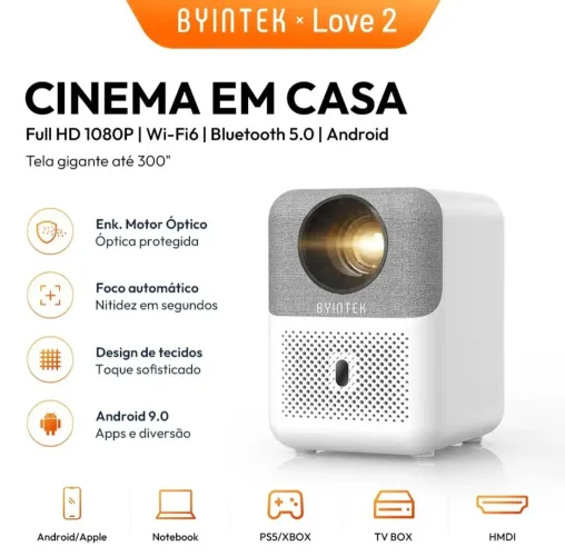 Projetor Byintek Love U4 Wifi 4k 1080p 300 Ansi Otica Selada