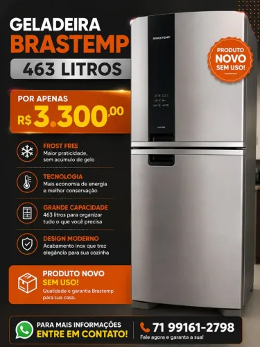 Refrigerador Brastemp 463 litros. Produto sem uso.