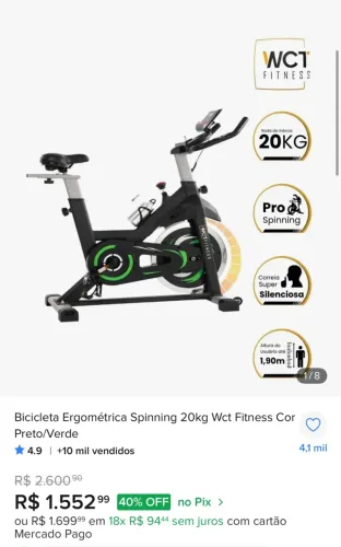 Bicicleta Ergométrica Spinning 20kg Wct Fitness Cor Preto/Verde