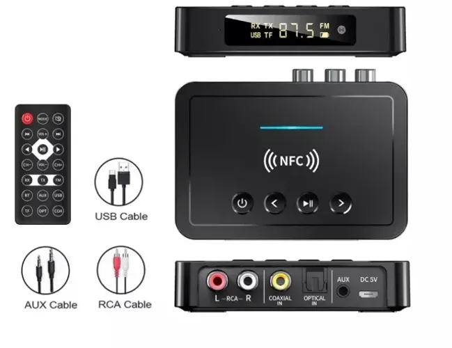 Receptor e Transmissor de Áudio Spdif Nfc Usb Fm Bluetooth 5.0 M6