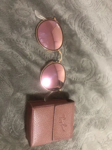 Óculos Ray Ban dobrável - round folding espelhado rosa/ dourado