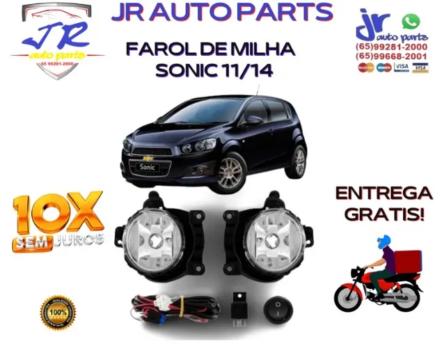 Kit Farol de Milha Auxiliar Chevrolet Sonic 2011 2012 2013 2014 Botão Universal