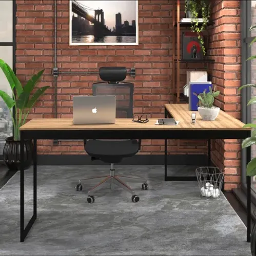 Mesa Em L Industrial Escrivaninha De Canto Nórdico Vintage Ferro E Madeira Laminada E-led