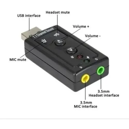 Placa Adaptador De Som Usb 7.1 Canais 3d<br>Adaptador Audio Pc