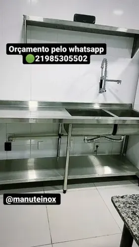 Pia tanque inox bancada e prateleira inferior