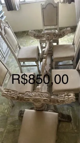 Conjunto de Mesa de Jantar em Madeira, estante e mais