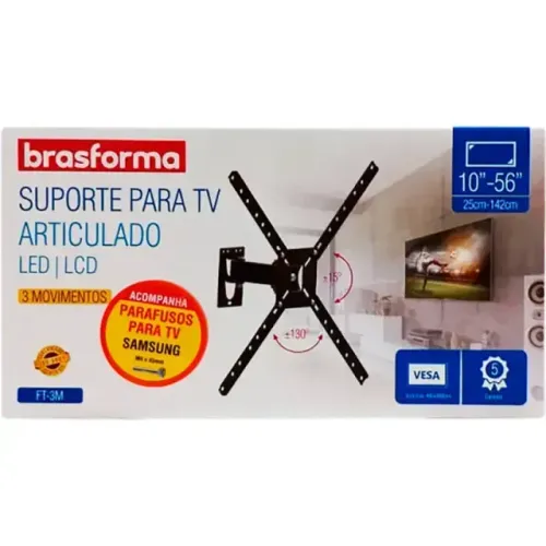 Suporte para TV Articulado com 3 movimentos 10" a 56" Brasforma