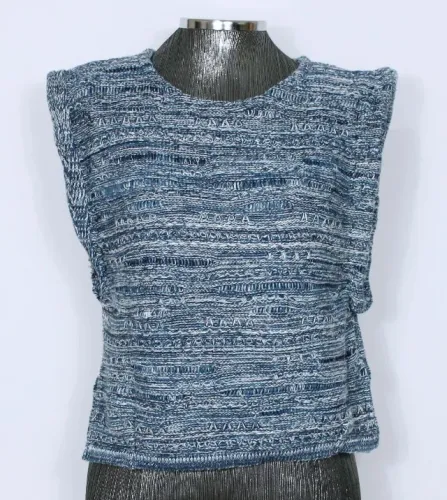 Colete feminino tricot azul e branco Le Lis Blanc inverno - Veste M - Ref. 3926