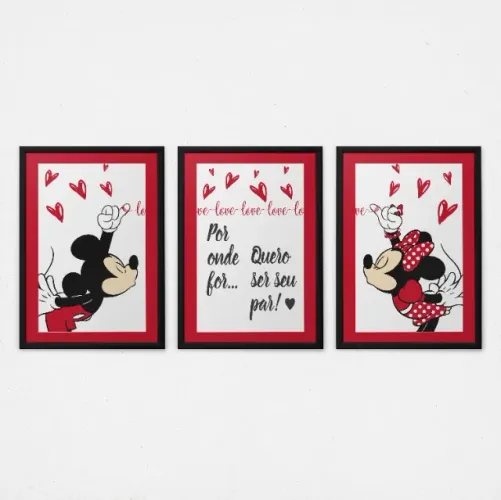 Quadro Kit 3 Peças Para Casal Namorados Presente Romântico Decoração Quarto