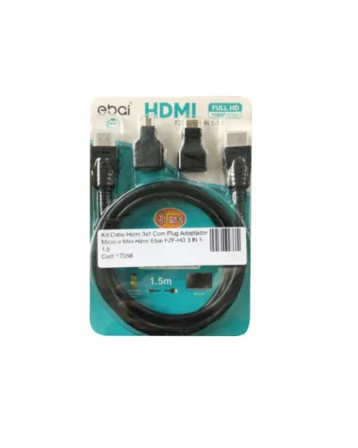 CABO HDMI X HDMI KIT 3 EM 1 + 1 ADAP. MINI HDMI + 1 ADAP. MICRO HDMI EBAY FZF-HD3I