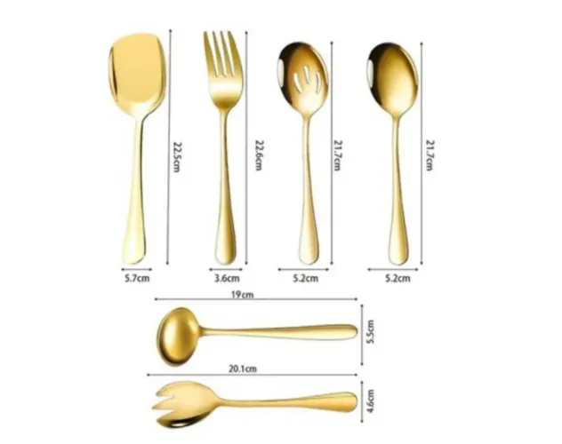 Kit 6 talheres grandes salada aço dourada