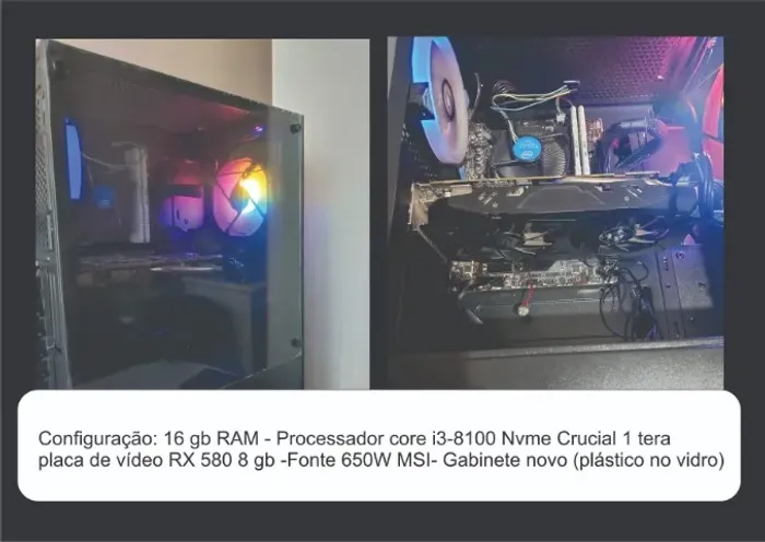 PC gamer placa de vídeo rx 580