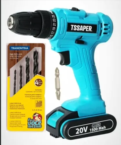 OFERTA Parafusadeira e Furadeira Tssaper 20v. 1500 mAH + Jogo de Brocas Tramontina