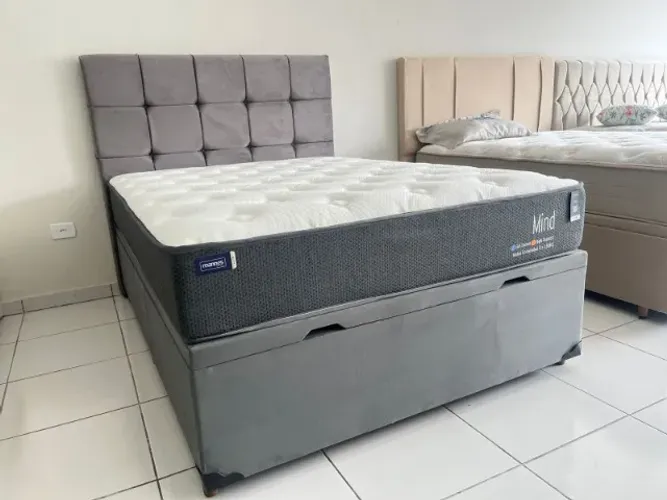 Promoção! Cama Box Casal Baú Nova Colchão Molas Ensacadas Mannes Mind Alto Suporte!