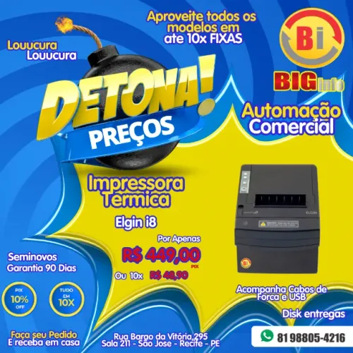 Impressora Termica de Cupom Elgin i8 (USB/Serial/Ethernet) - Em ate 10x Fixas 