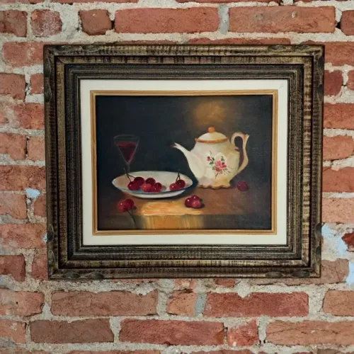 Quadro Decorativo Óleo Sobre Tela - Cerejas
