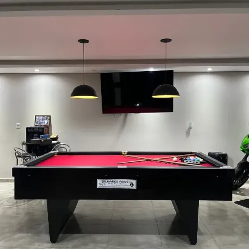 Mesa de Bilhar Gaveta 2,25 X 1,30 MDF 18 MMlTecido Vermelho Modelo WSS5555