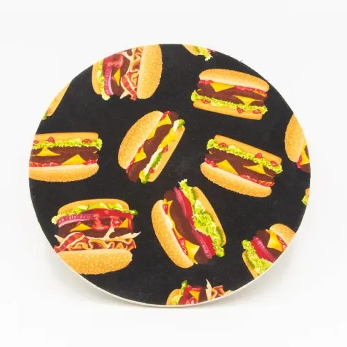 Prato giratório centro de mesa 29cm MDF preto hamburguer